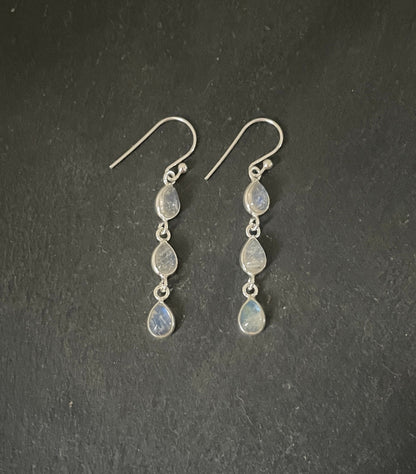 Moonstone and Silver Teardrop Earrings image 0