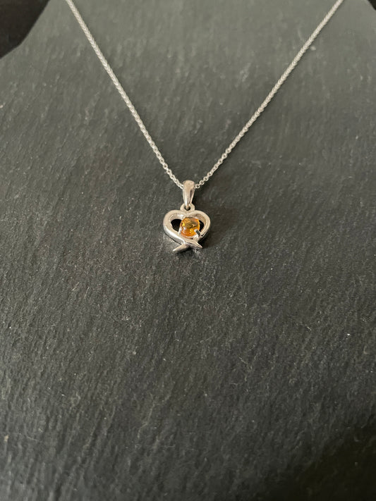 Amber and Silver Heart Pendant image 1