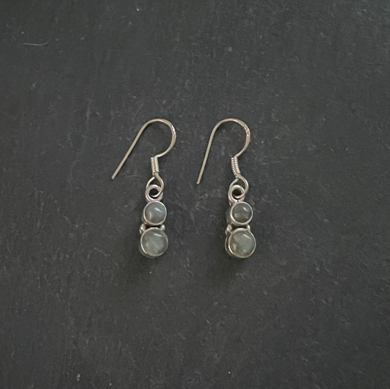 Two Stone Labradorite and Silver Round Drop Earrings image 0
