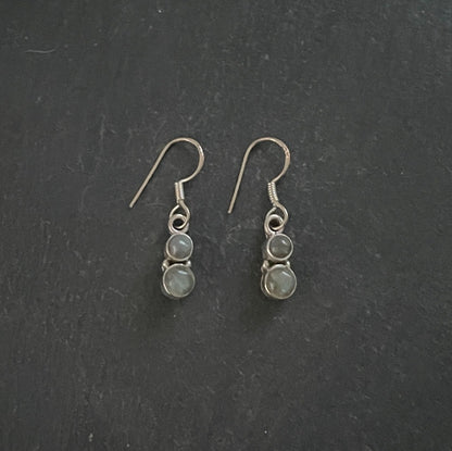 Two Stone Labradorite and Silver Round Drop Earrings image 0