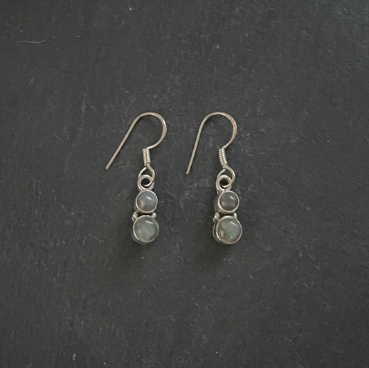 Two Stone Labradorite and Silver Round Drop Earrings image 0