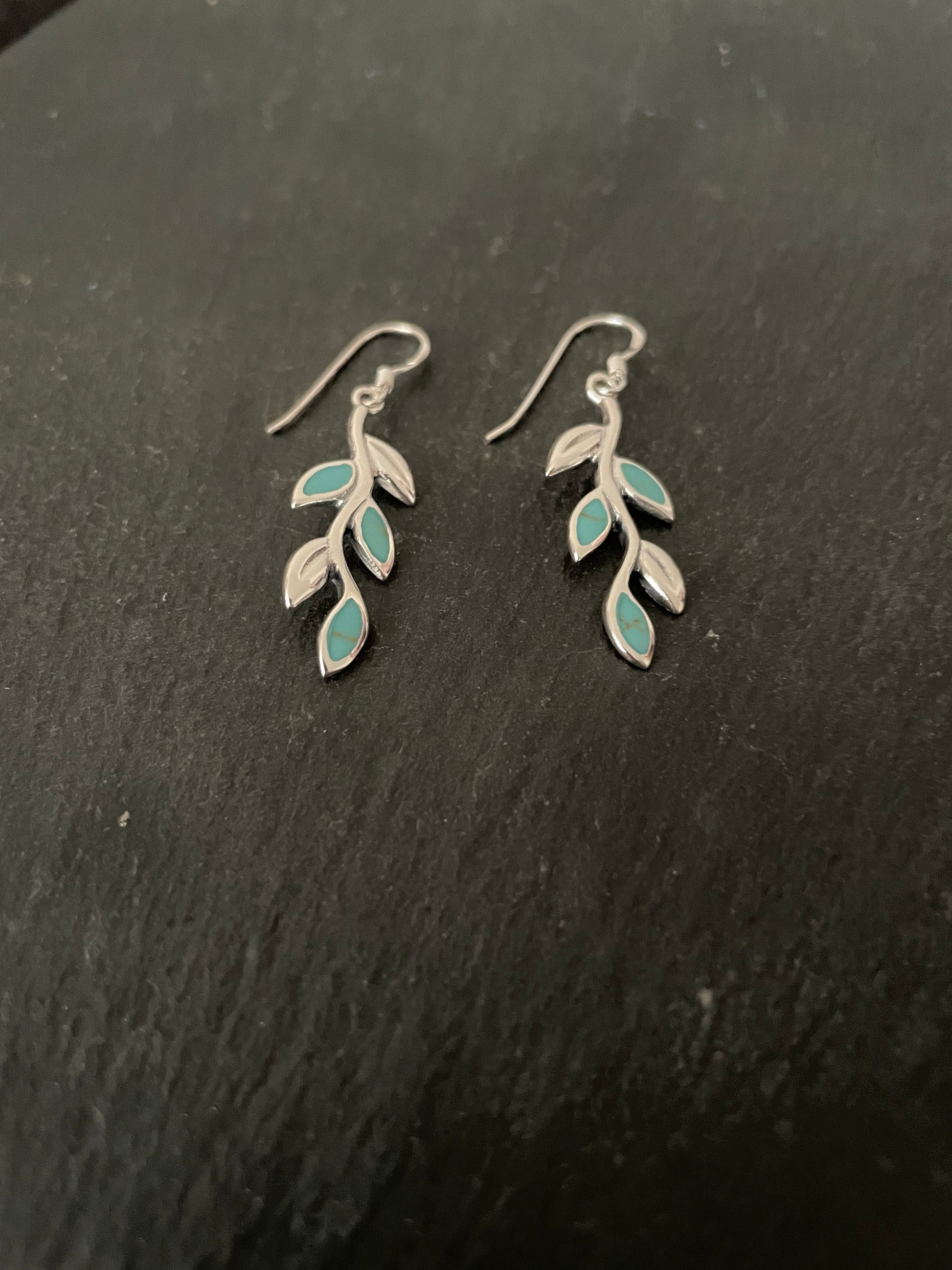 Turquoise and Silver Leaf Earrings image 1