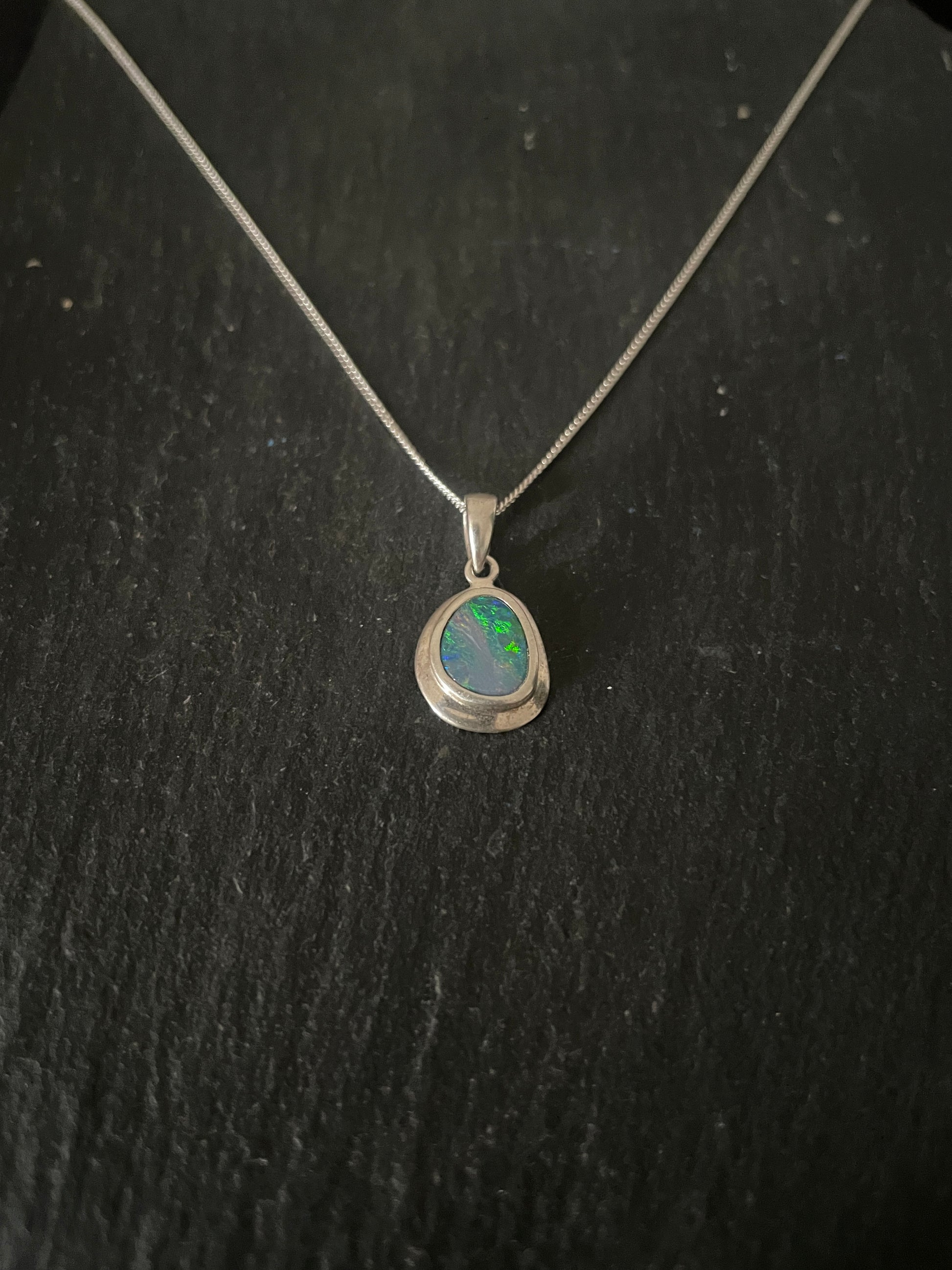 Fire Opal and Silver Oval Pendant image 1