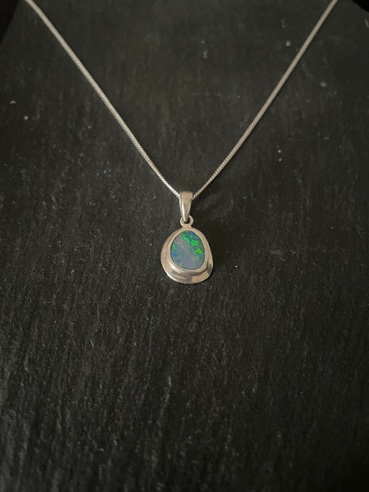 Fire Opal and Silver Oval Pendant image 1