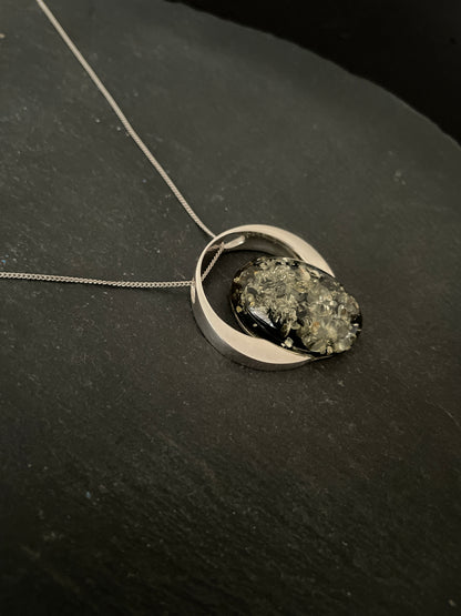 Green Amber and Silver Pendant image 1