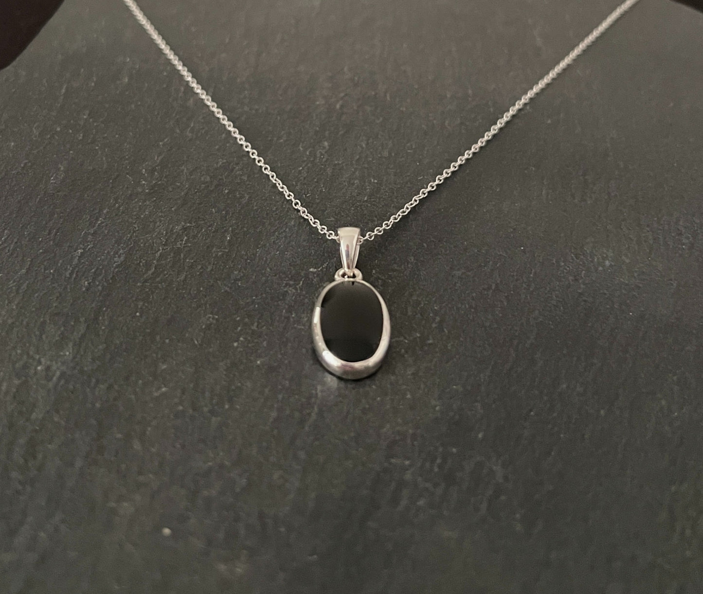 Black Onyx and Silver Oval Pendant image 1