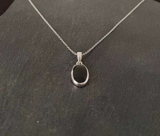 Black Onyx and Silver Oval Pendant image 1