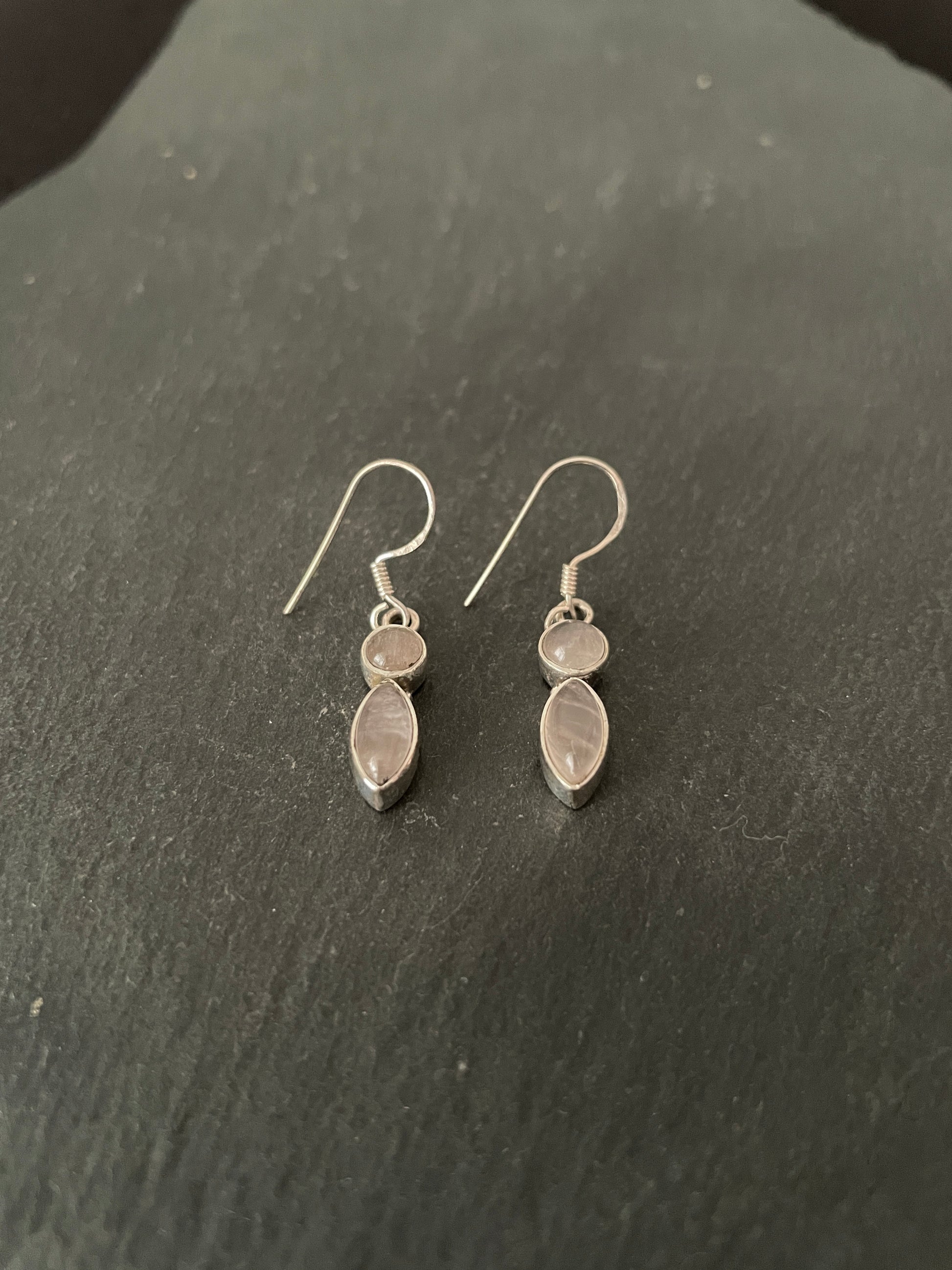 Two Stone Rose Quartz Round and Kite Drop Earrings image 1