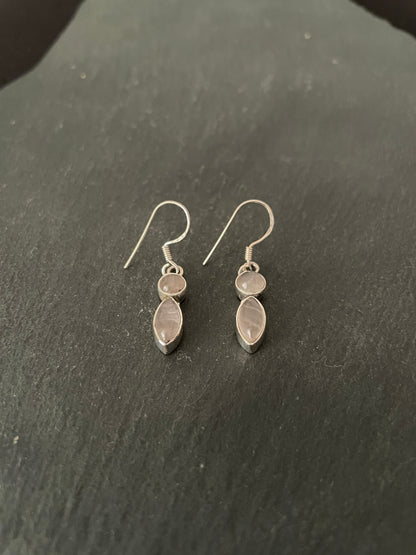 Two Stone Rose Quartz Round and Kite Drop Earrings image 1