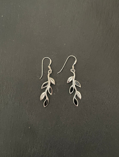 Black Onyx and Silver Leaf Earrings image 0