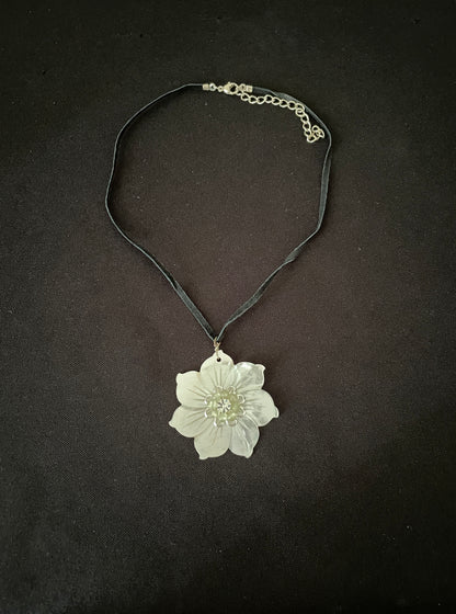 Mother of Pearl and New Jade Flower Necklace image 1