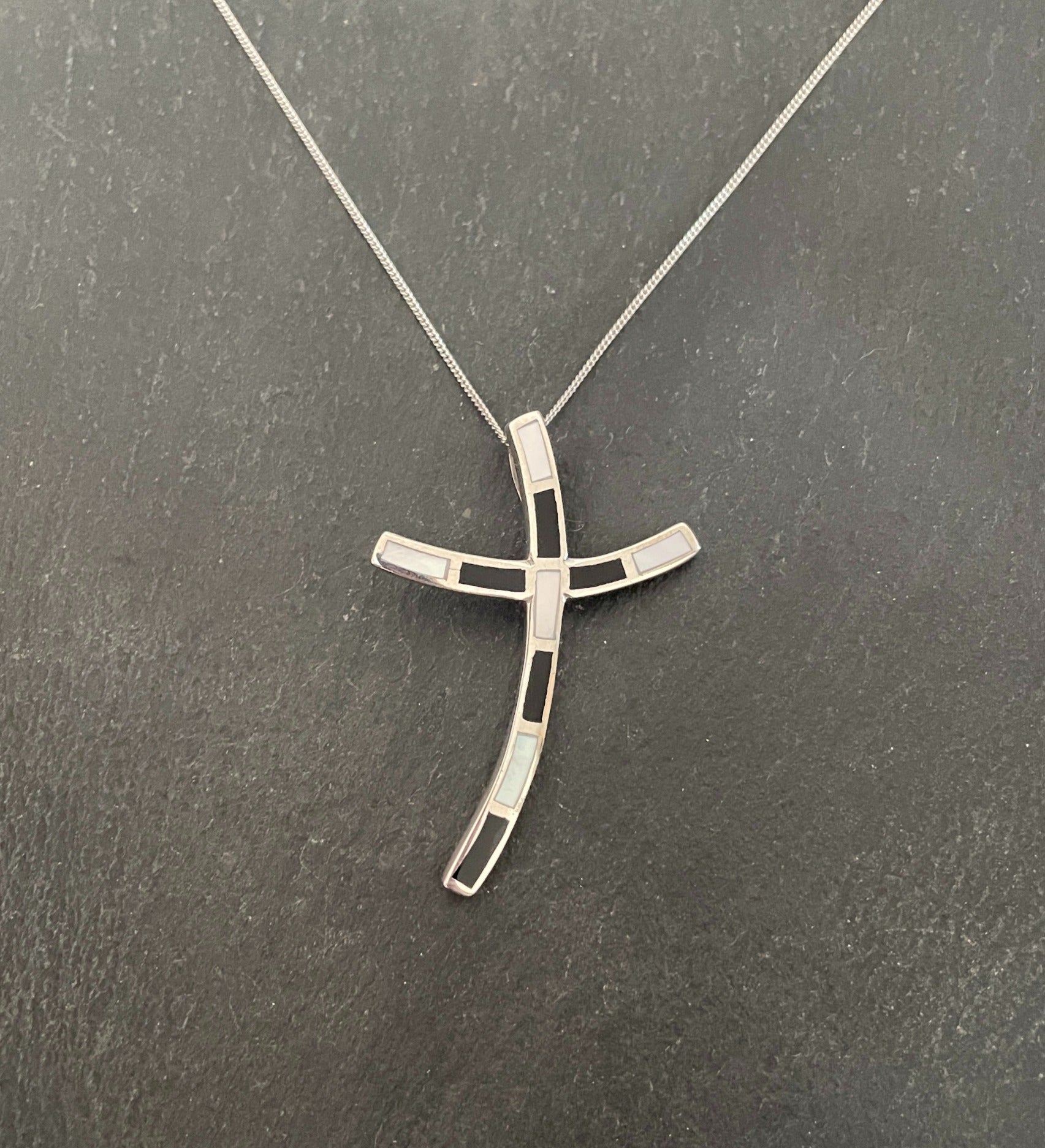 Black Onyx and Mother of Pearl Cross Pendant image 0