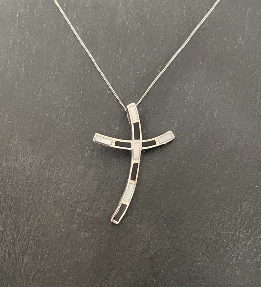 Black Onyx and Mother of Pearl Cross Pendant image 0