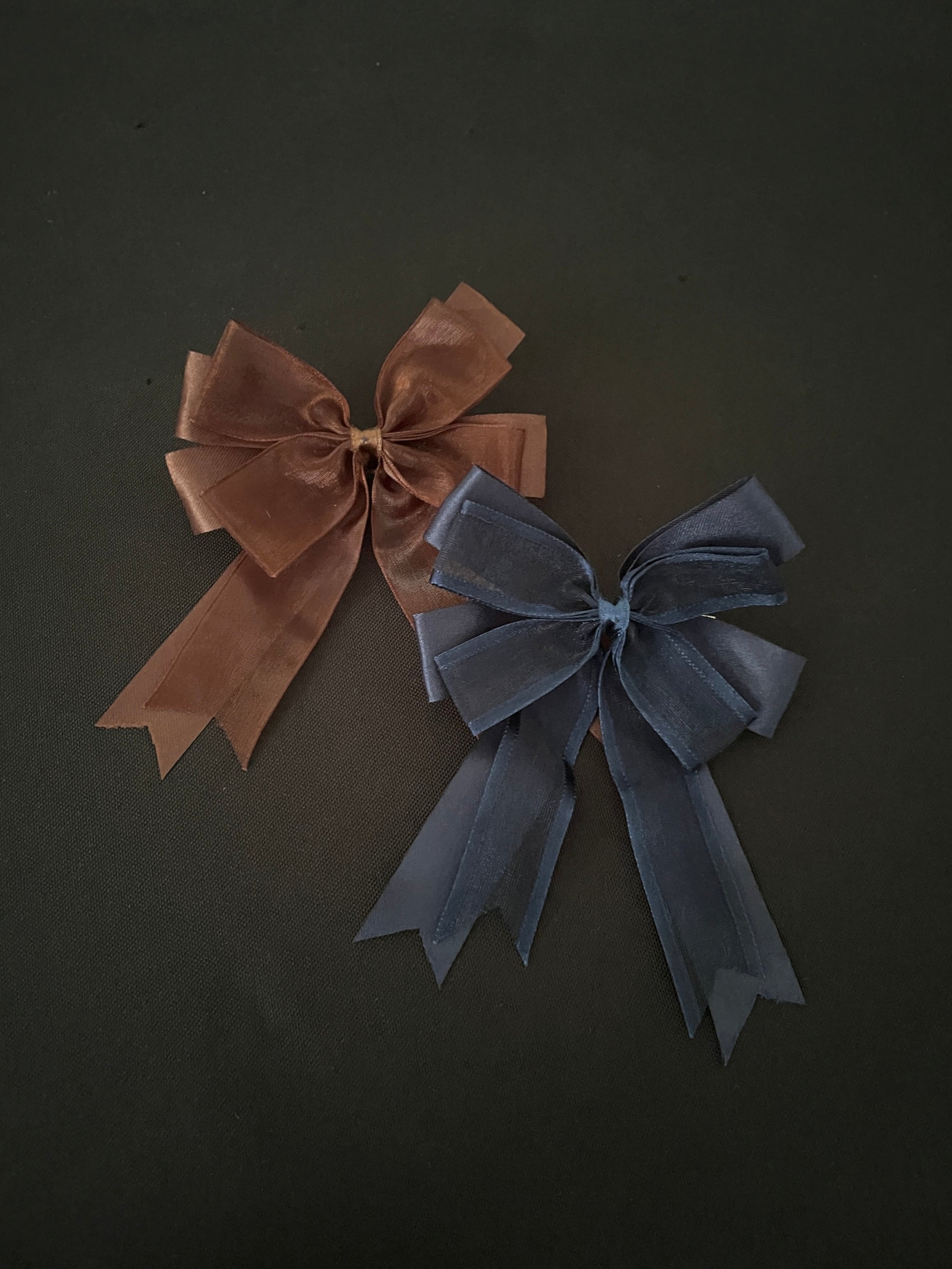 Brown and Navy Bow Hair Clips image 0