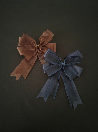 Brown and Navy Bow Hair Clips image 0