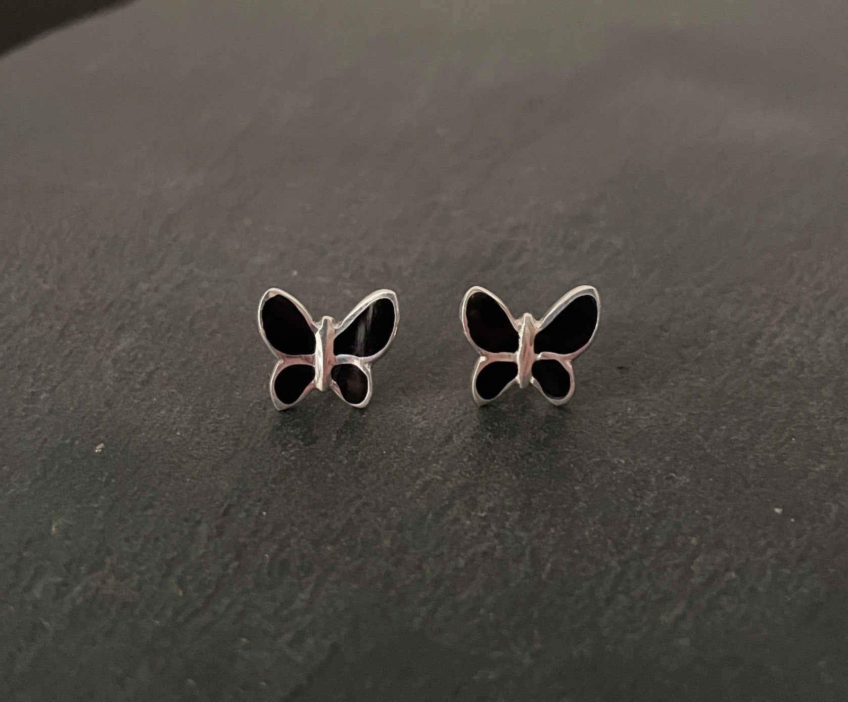 Black Onyx Butterfly Stud Earrings image 0