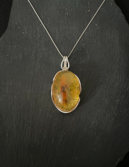 Amber Pendant with Handmade Silver Pendant image 0