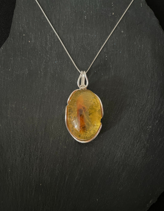 Amber Pendant with Handmade Silver Pendant image 0