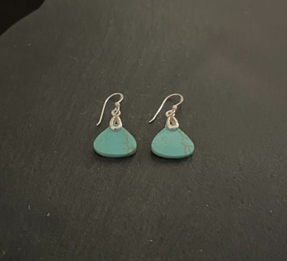 Turquoise and Silver Triangle Drop Earrings image 1