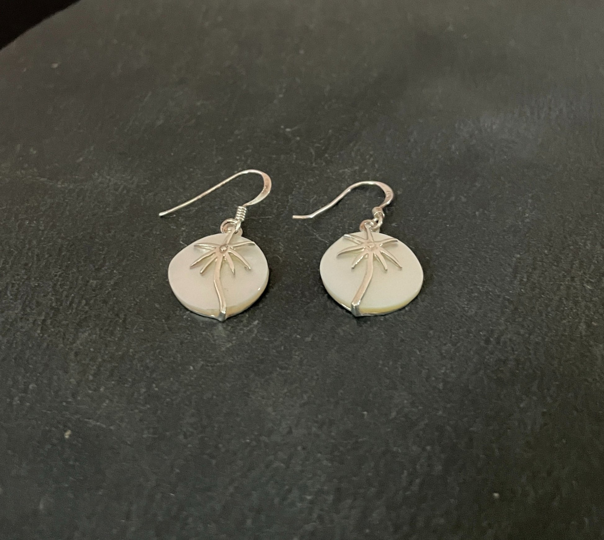 Mother of Pearl and Silver Palm Tree Earrings image 1