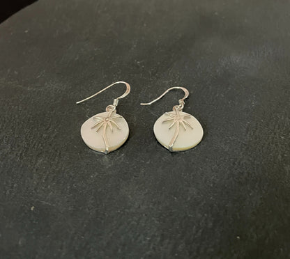 Mother of Pearl and Silver Palm Tree Earrings image 1