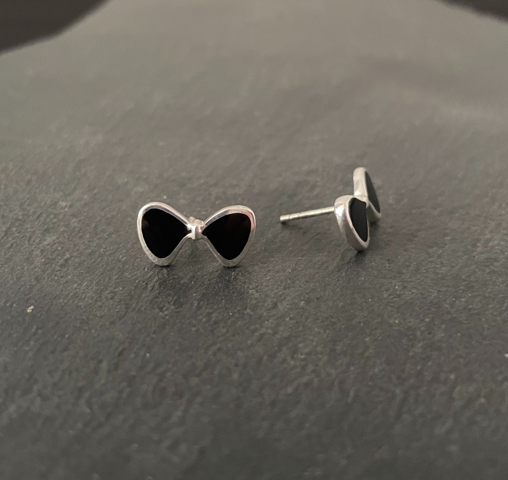 Black Onyx Bow Stud Earrings image 1