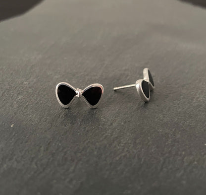 Black Onyx Bow Stud Earrings image 1