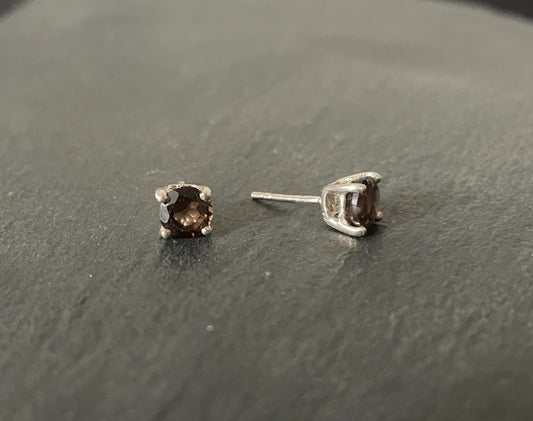 Smokey Quartz Round Stud Earrings image 1