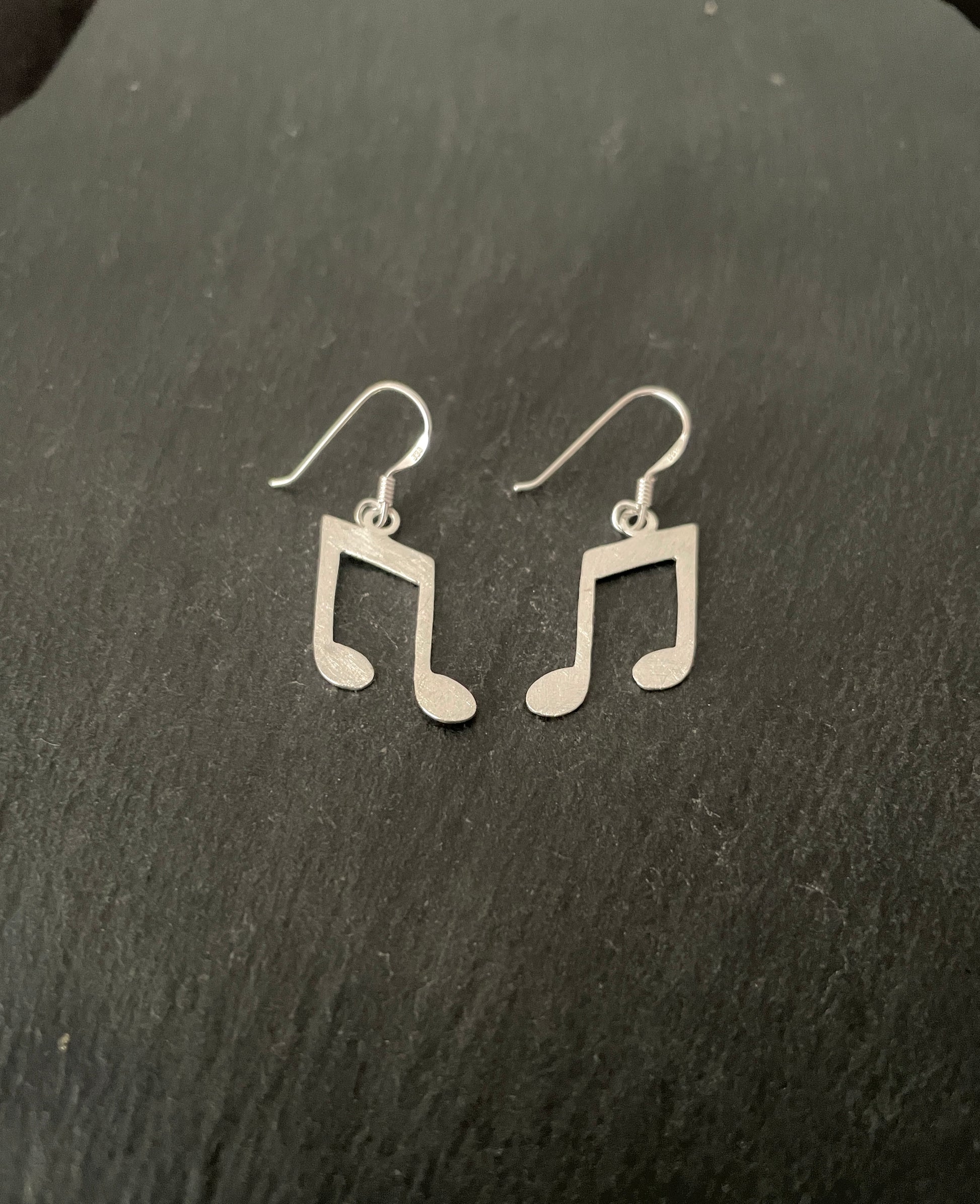 Satin Finish Silver Music Note Earrings image 1