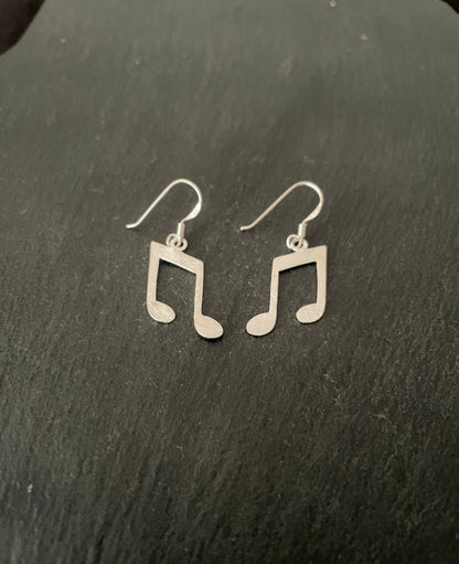 Satin Finish Silver Music Note Earrings image 1
