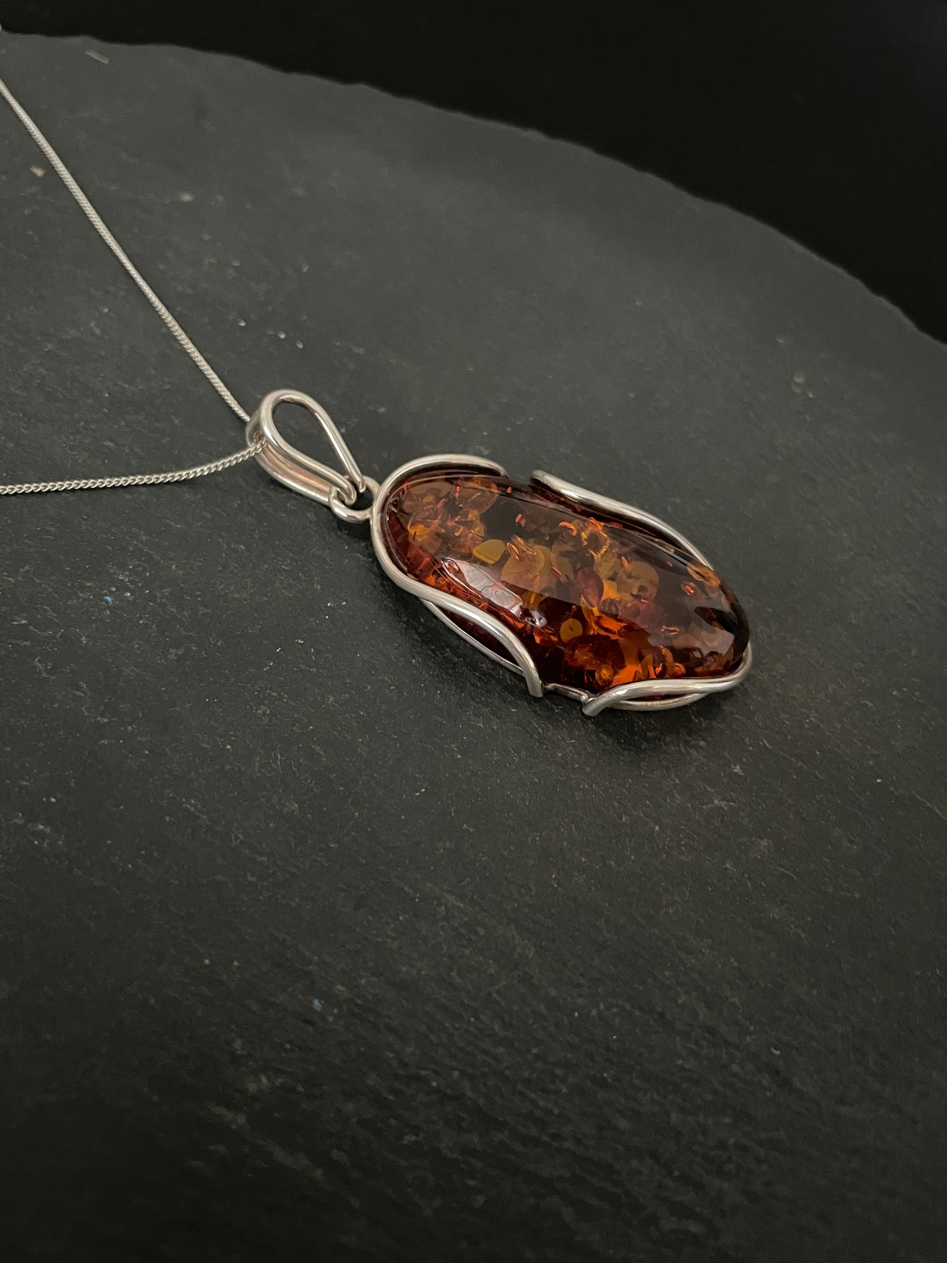 Amber and Handmade Silver Pendant image 1