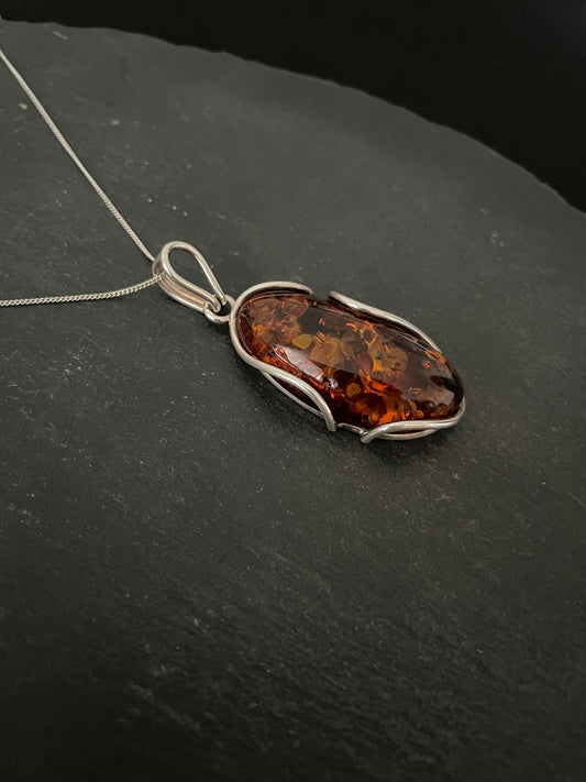 Amber and Handmade Silver Pendant image 1