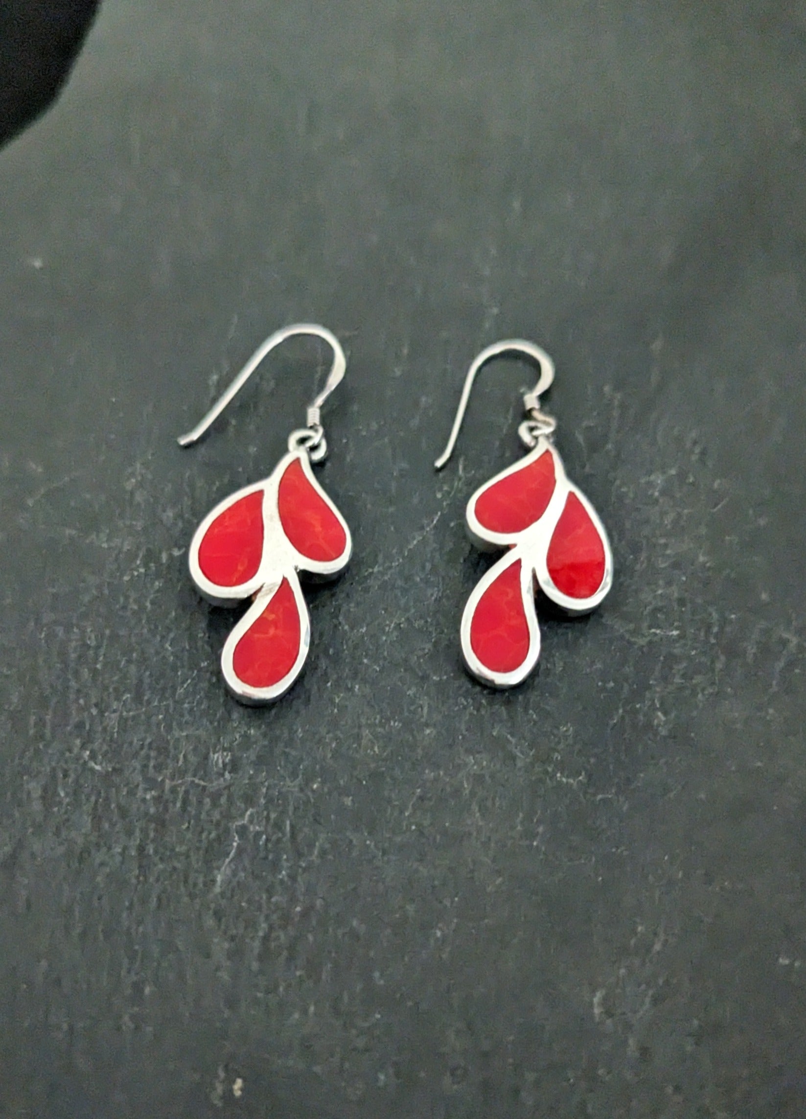 Large Coral Teardrop Earrings image 1