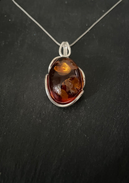 Amber Pendant with Handmade Silver Pendant image 2