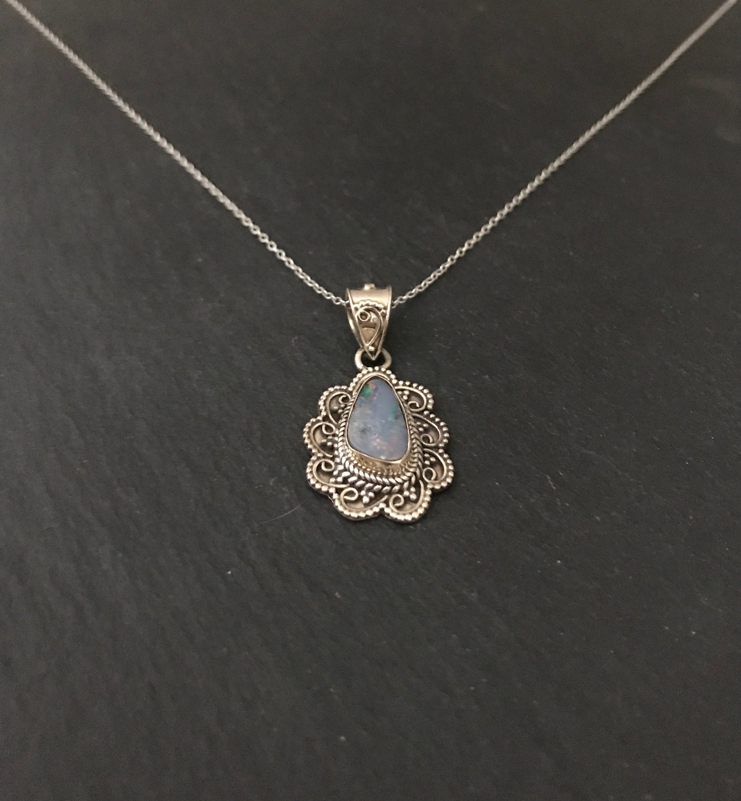 Fire Opal and Silver Design Pendant image 2