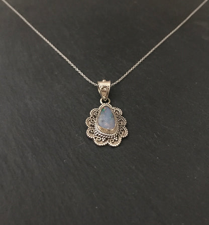 Fire Opal and Silver Design Pendant image 2