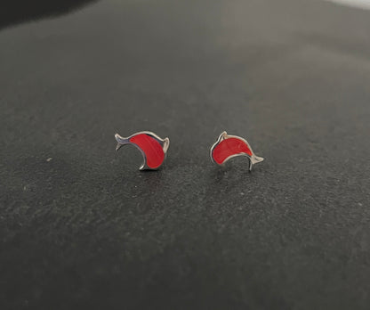 Coral Dolphin Stud Earrings image 0