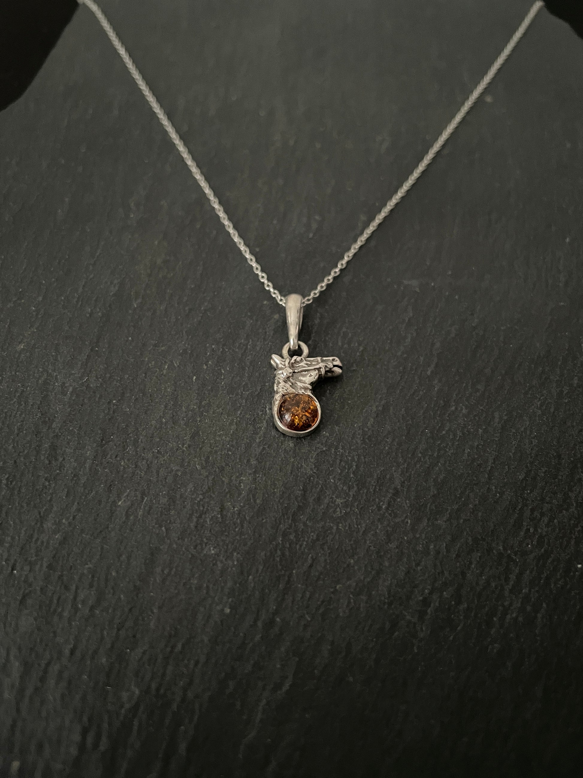 Amber and Silver Horse Pendant image 1
