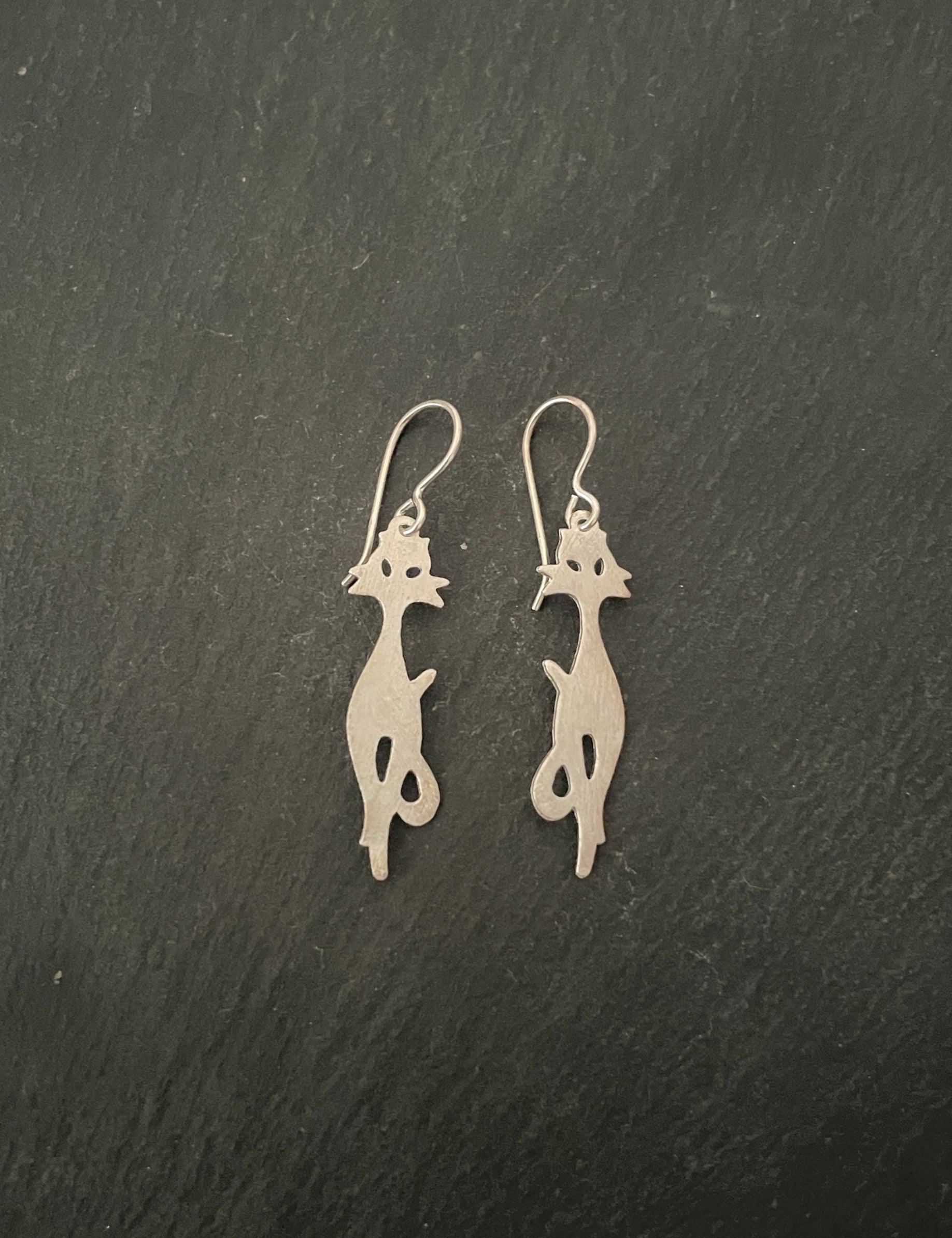 Satin Finish Silver Cat Earrings image 0
