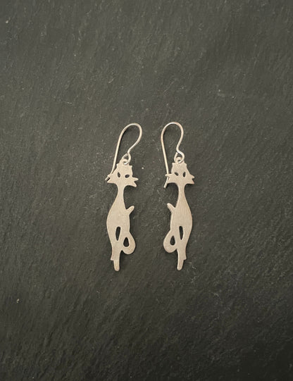 Satin Finish Silver Cat Earrings image 0
