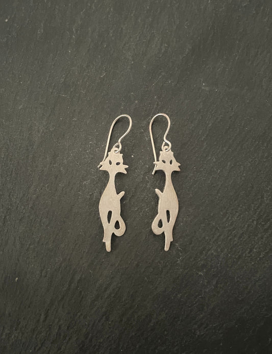 Satin Finish Silver Cat Earrings image 0