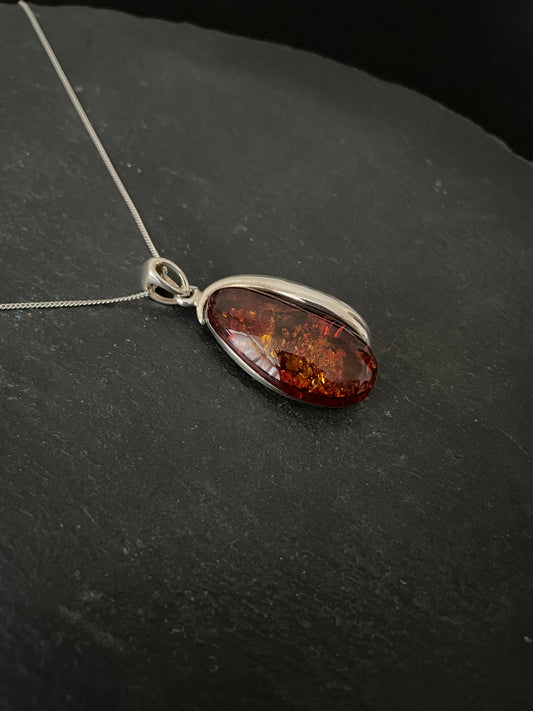 Amber and Handmade Silver Pendant image 1