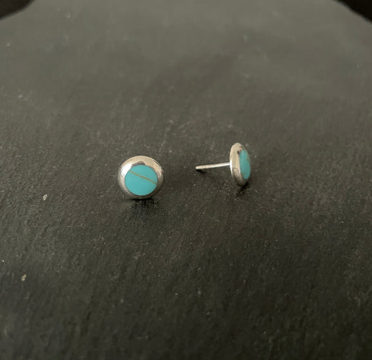 Turquoise and Silver Round Studs image 1