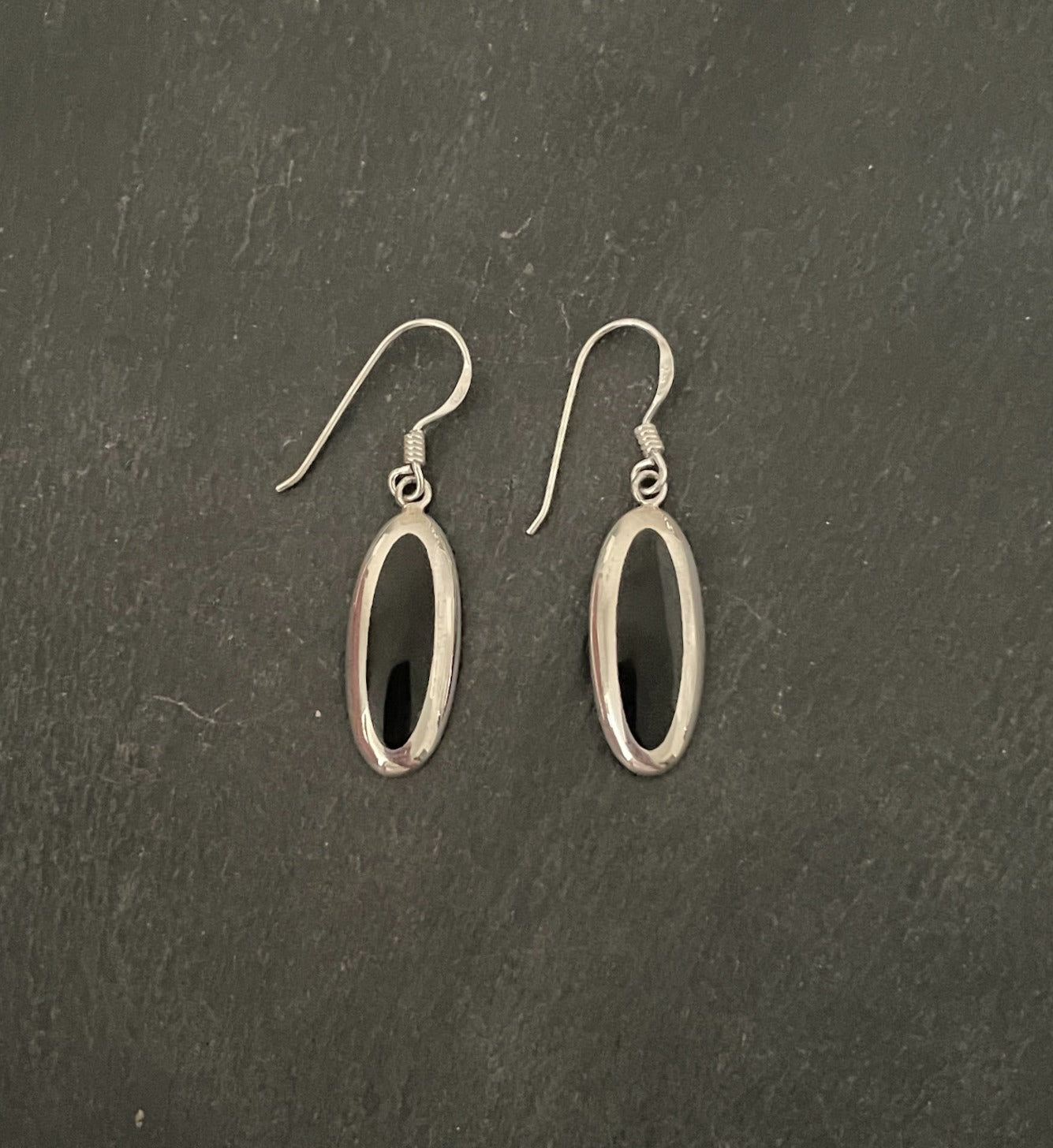 Black Onyx and Silver Oval Earrings image 0