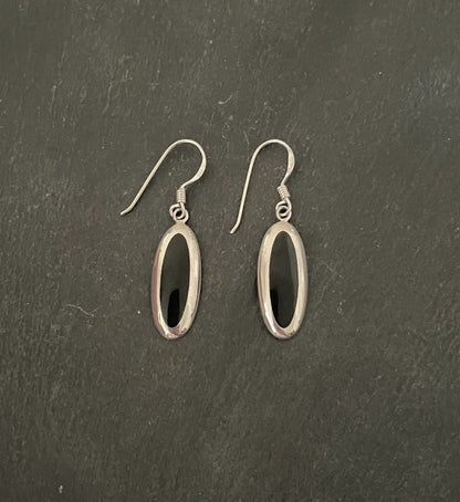 Black Onyx and Silver Oval Earrings image 0