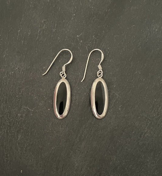 Black Onyx and Silver Oval Earrings image 0