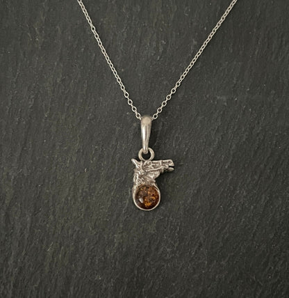 Amber and Silver Horse Pendant image 0