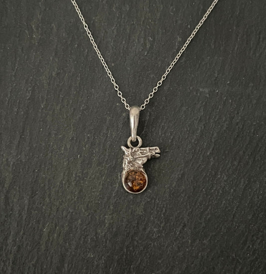 Amber and Silver Horse Pendant image 0