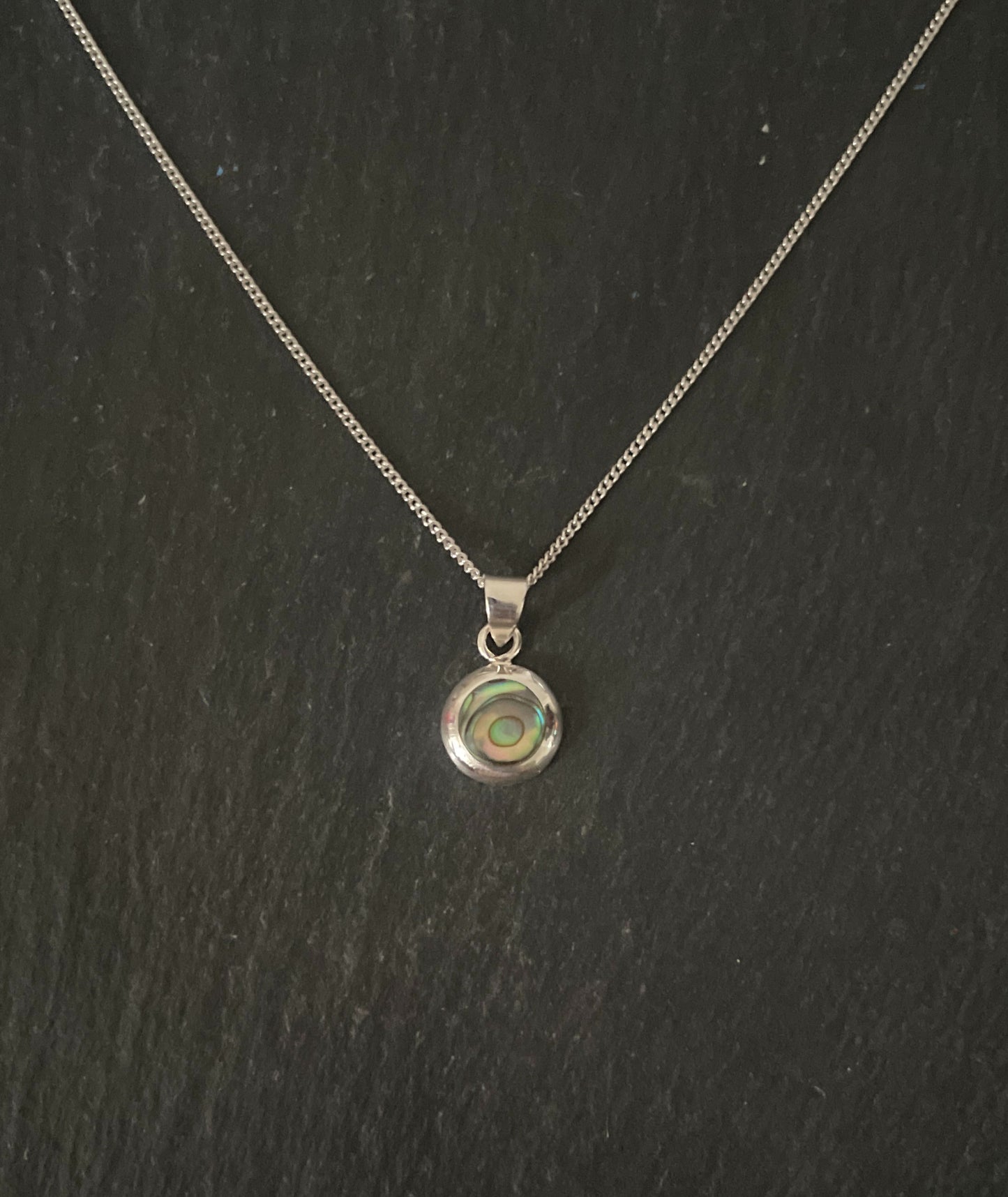 Round Paua Shell and Silver Pendant image 0