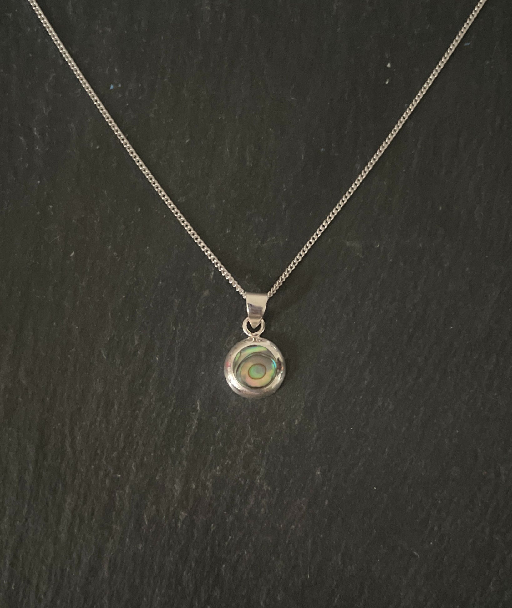 Round Paua Shell and Silver Pendant image 0